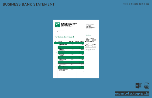 Beispielvorschau eines Kontoauszugs vom Firmengirokonto der Bank of the West (Word und PDF)